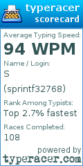 Scorecard for user sprintf32768