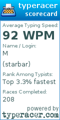 Scorecard for user starbar