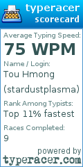 Scorecard for user stardustplasma