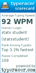 Scorecard for user statsstudent
