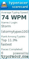 Scorecard for user stormytypes100