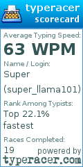 Scorecard for user super_llama101