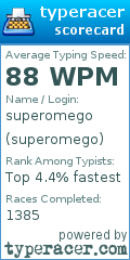 Scorecard for user superomego