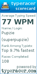Scorecard for user superpupzie
