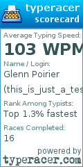 Scorecard for user this_is_just_a_test