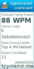 Scorecard for user tikkitikkitemb0