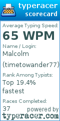 Scorecard for user timetowander77