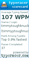 Scorecard for user timmyytoughnuckles