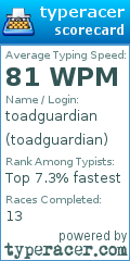 Scorecard for user toadguardian