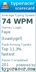 Scorecard for user toastygirl