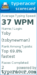 Scorecard for user tobynewman