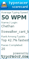 Scorecard for user toewalker_cant_beat_me