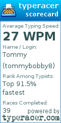 Scorecard for user tommybobby8