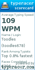 Scorecard for user toodles678
