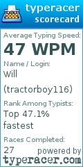 Scorecard for user tractorboy116