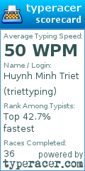 Scorecard for user triettyping