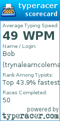 Scorecard for user trynalearncolemak