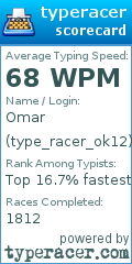 Scorecard for user type_racer_ok12