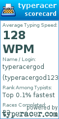 Scorecard for user typeracergod123