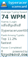 Scorecard for user typeraceruser69