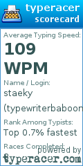 Scorecard for user typewriterbaboon