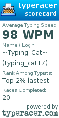 Scorecard for user typing_cat17