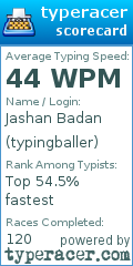 Scorecard for user typingballer