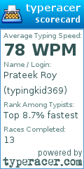 Scorecard for user typingkid369