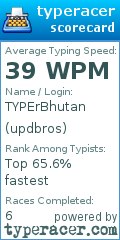 Scorecard for user updbros