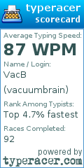 Scorecard for user vacuumbrain