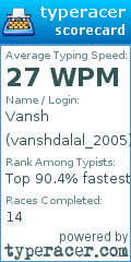 Scorecard for user vanshdalal_2005