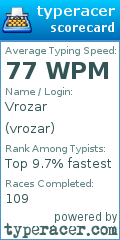 Scorecard for user vrozar