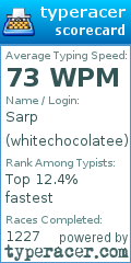Scorecard for user whitechocolatee