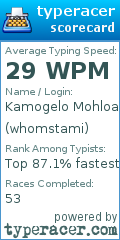 Scorecard for user whomstami