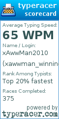 Scorecard for user xawwman_winning_