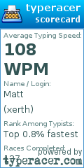 Scorecard for user xerth