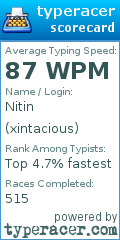 Scorecard for user xintacious