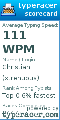Scorecard for user xtrenuous