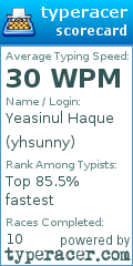 Scorecard for user yhsunny