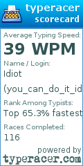 Scorecard for user you_can_do_it_idiot