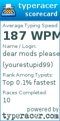 Scorecard for user yourestupid99