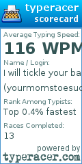 Scorecard for user yourmomstoesucker777