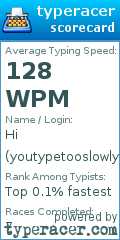 Scorecard for user youtypetooslowly