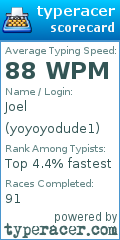 Scorecard for user yoyoyodude1