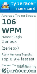 Scorecard for user zerieox