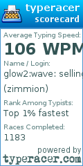 Scorecard for user zimmion